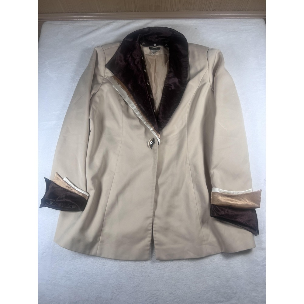 Roma Blazer Womens‎ Plus 20W Beige Velvet Shawl Collar Cuffs Lined Mid Length